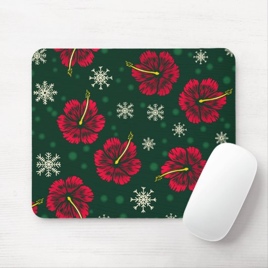 Tropische Floral Hibiscus Snowflakes kerst | Muismat (Met muis)