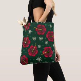 Tropische Floral Hibiscus Snowflakes kerst | Tote Bag
