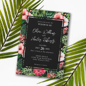 Tropische Floral Hibiscus Wedding Black Kaart
