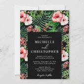 Tropische Floral Hibiscus Wedding Modern Black Kaart (Voorkant)