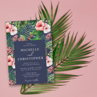 Tropische Floral Hibiscus Wedding Modern Navy Blue