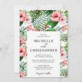 Tropische Floral Hibiscus Wedding Modern White Kaart (Voorkant)
