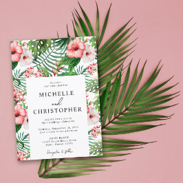 Tropische Floral Hibiscus Wedding Modern White Kaart