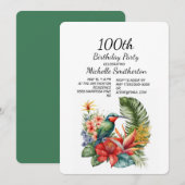 Tropische Floral Hummingbird 100th Birthday Kaart (Voorkant / Achterkant)
