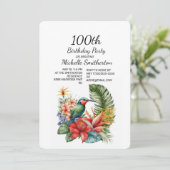 Tropische Floral Hummingbird 100th Birthday Kaart (Staand voorkant)
