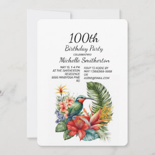 Tropische Floral Hummingbird 100th Birthday Kaart