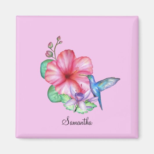 Tropische Floral Hummingbird Personalized Magnet (Voorkant)