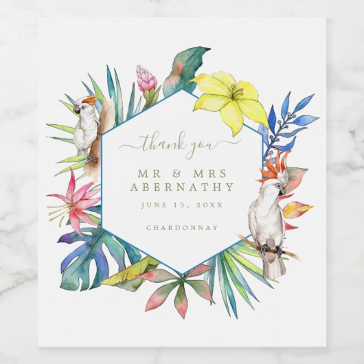 Tropische Floral Island bruiloft dank u bruiloft Wijn Etiket (Enkel label)