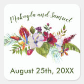 Tropische Floral Island Hibiscus Green Wedding Vierkante Sticker (Voorkant)