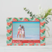 Tropische Floral kerstfoto Feestdagenkaart (Staand voorkant)