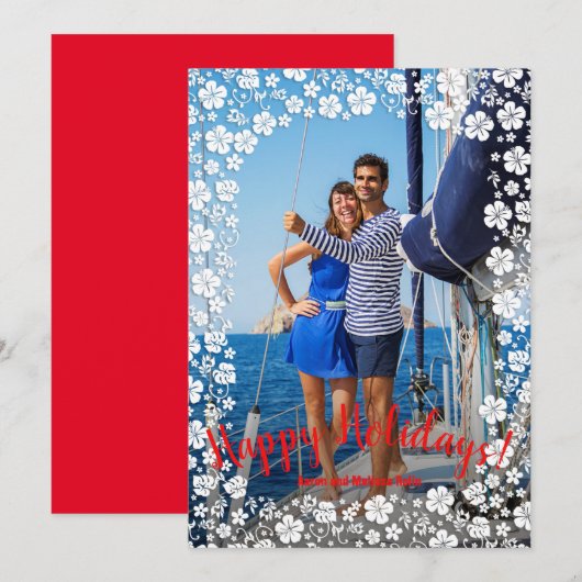 Tropische Floral kerstfoto Feestdagenkaart (Voorkant / Achterkant)