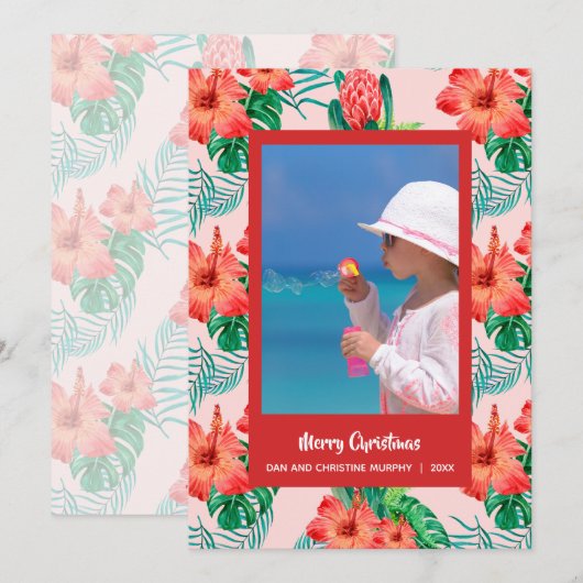 Tropische Floral kerstfoto Feestdagenkaart (Voorkant / Achterkant)