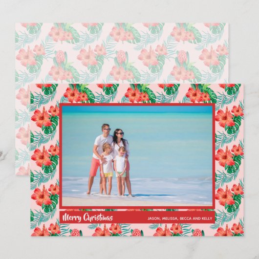 Tropische Floral kerstfoto Feestdagenkaart (Voorkant / Achterkant)