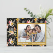 Tropische Floral-kerstfoto Feestdagenkaart (Staand voorkant)