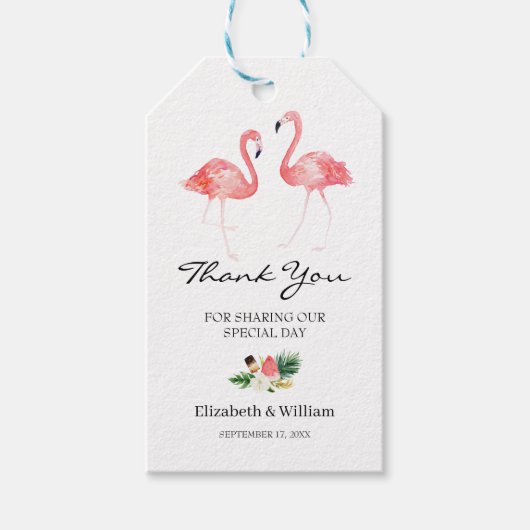 Tropische Floral laat Flamingo Favor Dank je Cadeaulabel (Voorkant)
