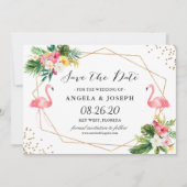Tropische Floral laat flamingos de datum opslaan Save The Date (Voorkant)