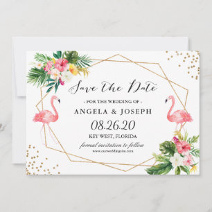 Tropische Floral laat flamingos de datum opslaan Save The Date