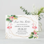 Tropische Floral laat flamingos de datum opslaan Save The Date (Staand voorkant)