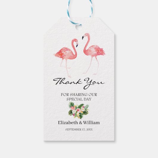 Tropische Floral Leaves Flamingo Weddenschap Bedan Cadeaulabel (Achterkant)