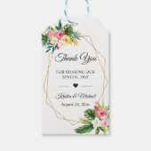 Tropische Floral Leaves Flamingo Weddenschap Bedan Cadeaulabel (Voorkant)
