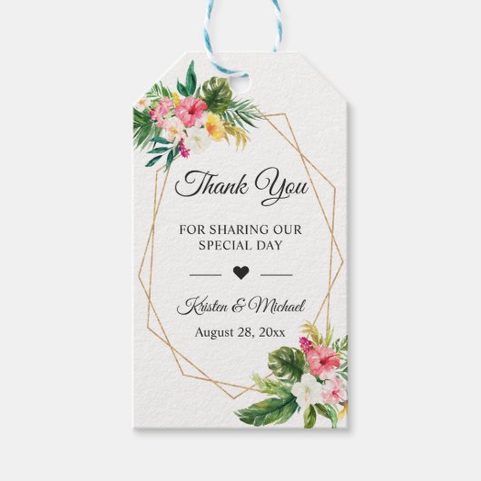 Tropische Floral Leaves Flamingo Weddenschap Bedan Cadeaulabel (Voorkant)