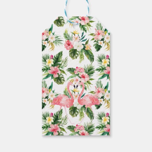 Tropische Floral Leaves Flamingo Weddenschap Bedan Cadeaulabel (Achterkant)