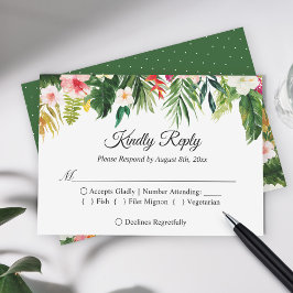Tropische Floral Leaves Summer Wedding Reply RSVP Kaartje