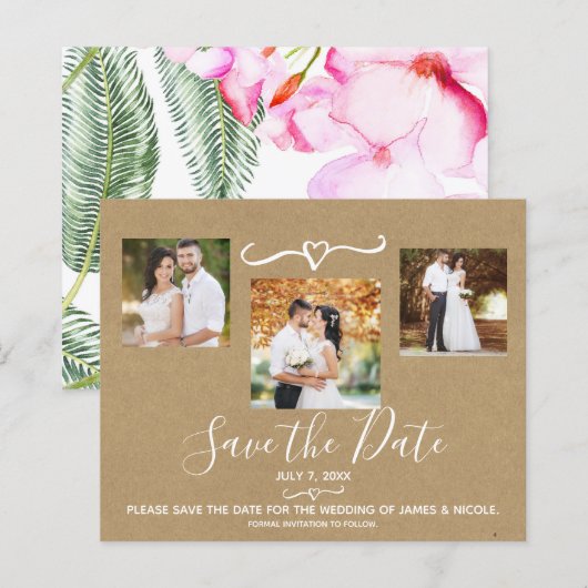 Tropische Floral Leaves Wedding Photo Save the Dat (Voorkant / Achterkant)