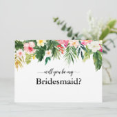 Tropische Floral Leaves zal je mijn Bridesmaid zij Kaart (Staand voorkant)
