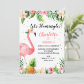 Tropische Floral Let's Flamingle Birthday Kaart (Staand voorkant)