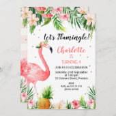 Tropische Floral Let's Flamingle Birthday Kaart (Voorkant / Achterkant)