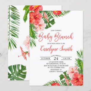 Tropische Floral Lijst Waterverf Baby Brunch Kaart