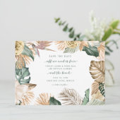 Tropische Floral Love en Beach Photo Save The Date (Staand voorkant)