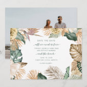 Tropische Floral Love en Beach Photo Save The Date (Voorkant / Achterkant)