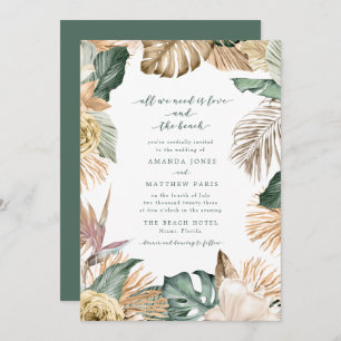 Tropische Floral Love en Beach Wedding Invite