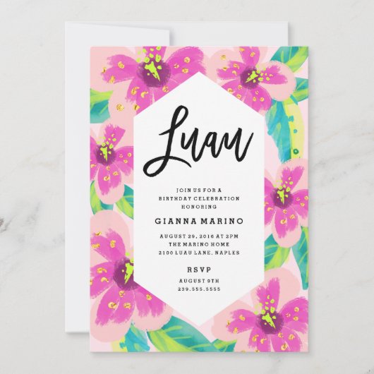 Tropische Floral Luau Birthday Uitnodiging (Voorkant)