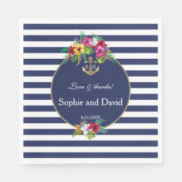 Tropische Floral Luau Navy Blue Stripes Wedding Servet