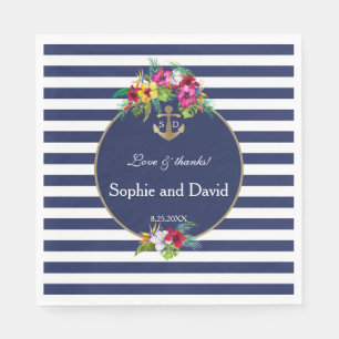Tropische Floral Luau Navy Blue Stripes Wedding Servet