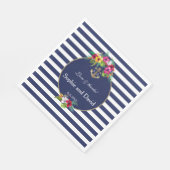 Tropische Floral Luau Navy Blue Stripes Wedding Servet (Hoek)