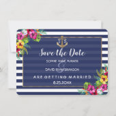 Tropische Floral Luau Navy Stripes Save The Date (Achterkant)