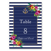 Tropische Floral Luau Navy Stripes Table Number Kaart (Achterkant)