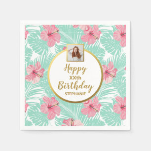 Tropische Floral Luau Palm Leaves Birthday Foto Servet