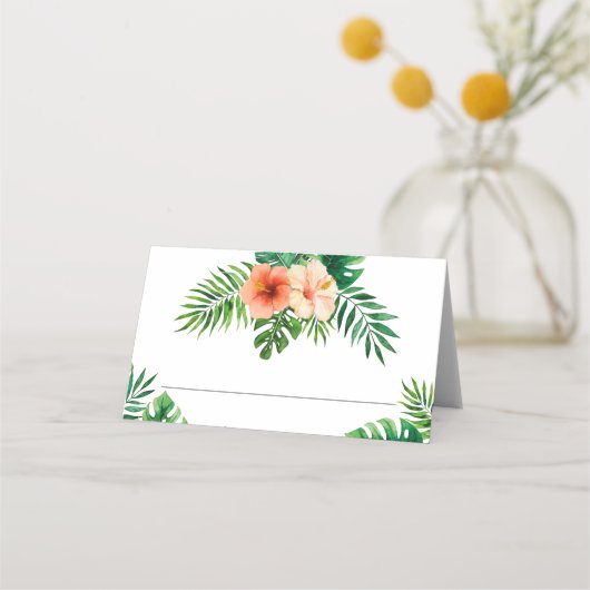 Tropische Floral Mint Green Wedding Place Card Plaatskaartje (Voorkant)