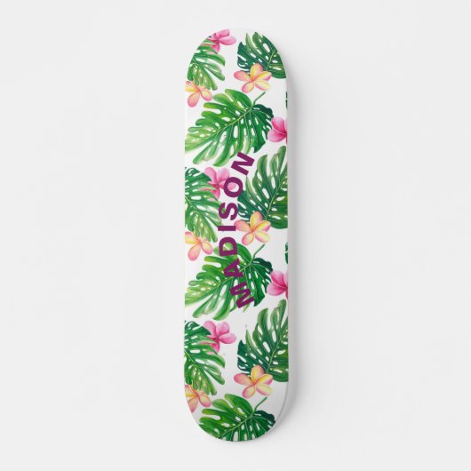 Tropische Floral Modern Girly Personalized Persoonlijk Skateboard (Voorkant)