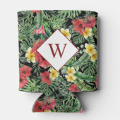 Tropische Floral Monogram Black Blikjeskoeler (Achterkant)