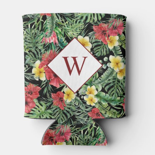 Tropische Floral Monogram Black Blikjeskoeler (Achterkant)