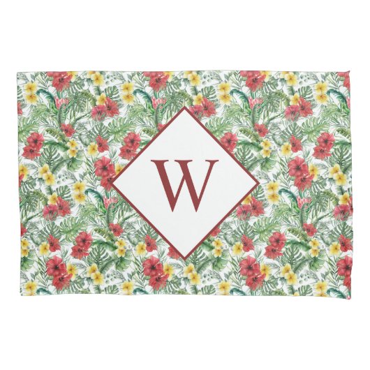 Tropische Floral Monogram Kussensloop (Voorkant)