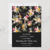Tropische Floral op Black Wedding Save the Date (Voorkant)