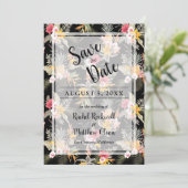 Tropische Floral op Black Wedding Save the Date (Staand voorkant)