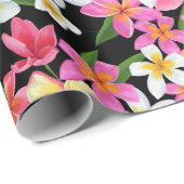 Tropische Floral op zwart Cadeaupapier (Rol Hoek)